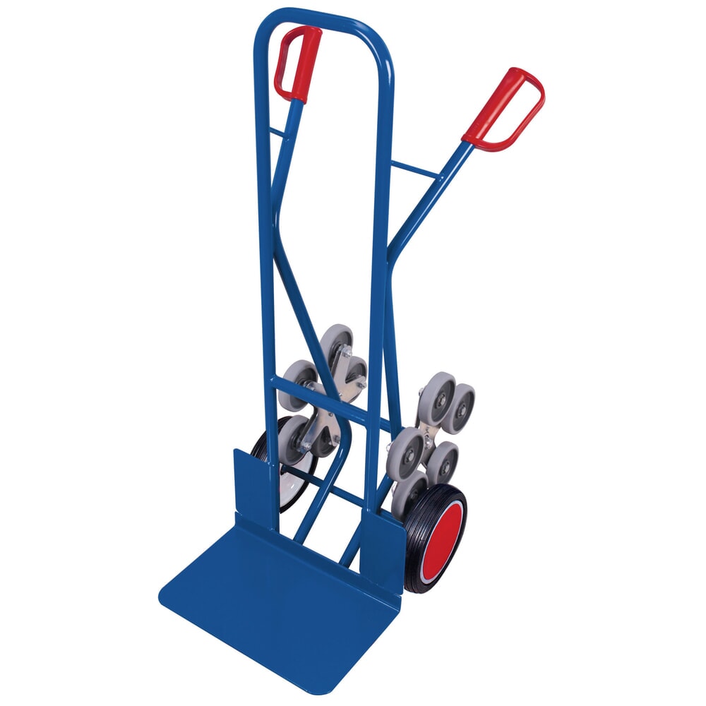Obrázek produktu: Ocelový schodišťový rudl VARIOfit®, nosnost 200 kg, s pětiramennou hvězdicí s kolečky, lopata Š x H 480 x 300 mm, kolečka z plné gumy, hořcová modř