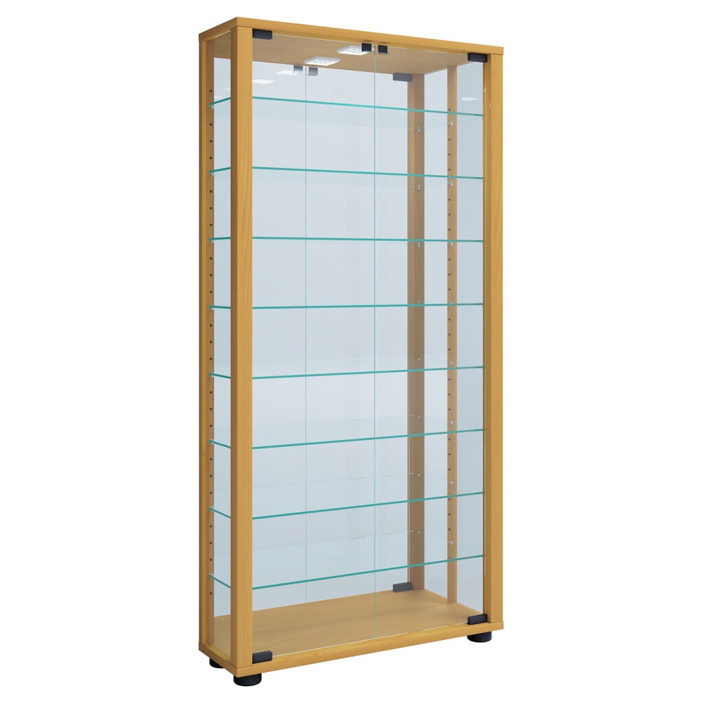VCM stojací vitrína Lumo Maxi se zrcadlem, vč. osvětlení LED, buk Obrázek produktu: VCM stojací vitrína Lumo Maxi se zrcadlem, vč. osvětlení LED, buk