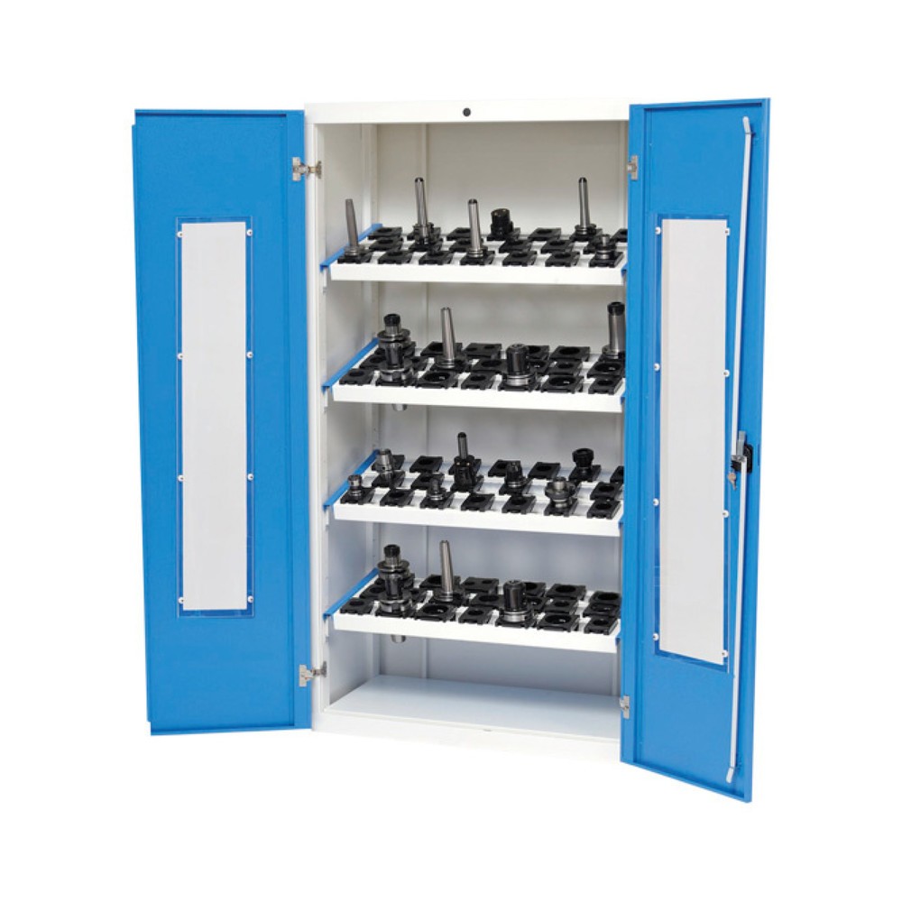Číslo obrázku produktu 1: Vitrína na CNC nástroje Bedrunka+Hirth, VxŠxH 1838 x 980 x 500 mm, světle šedá, světle modrá, 4 ks rám na CNC nástroje