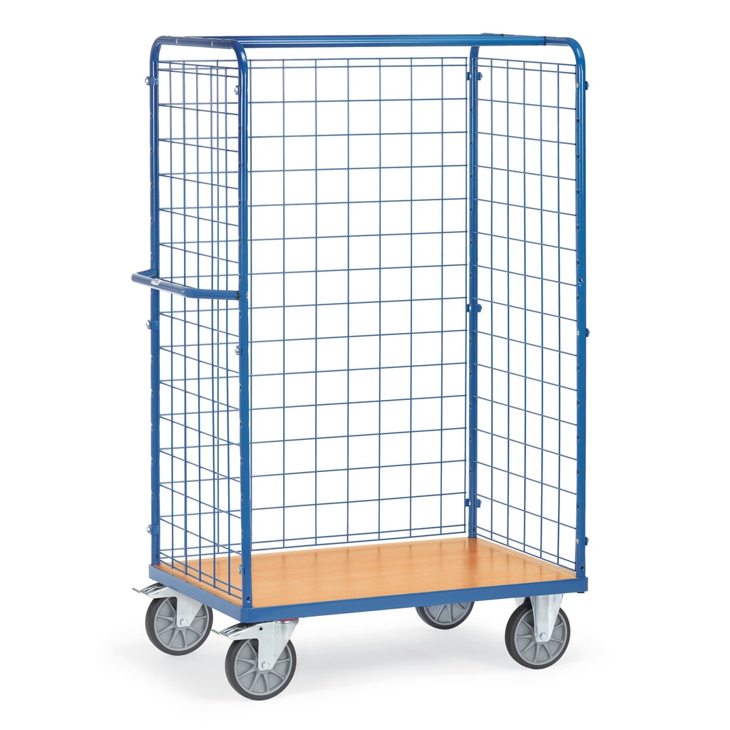 Vozík na balíky fetra®, s třístrannou mřížovou stěnou, ložná plocha ŠxH 1 000 x 600 mm, výška 1 800 mm Obrázek produktu: Vozík na balíky fetra®, s třístrannou mřížovou stěnou, ložná plocha ŠxH 1 000 x 600 mm, výška 1 800 mm