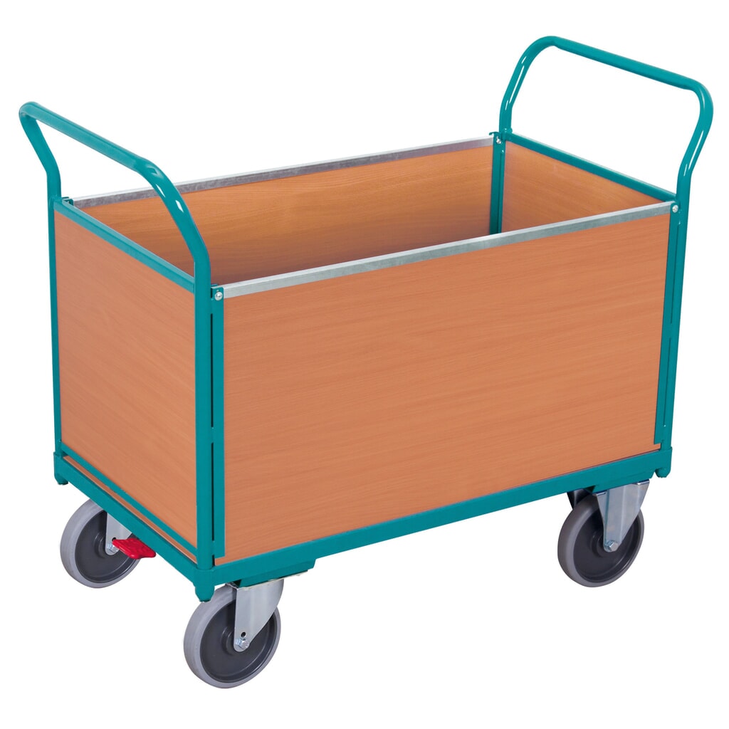Plošinový vozík Ameise®, 4-stranný s dřevěnými stěnami, ložná plocha ŠxH 652 x 1.000 mm Obrázek produktu: Plošinový vozík Ameise®, 4-stranný s dřevěnými stěnami, ložná plocha ŠxH 652 x 1.000 mm
