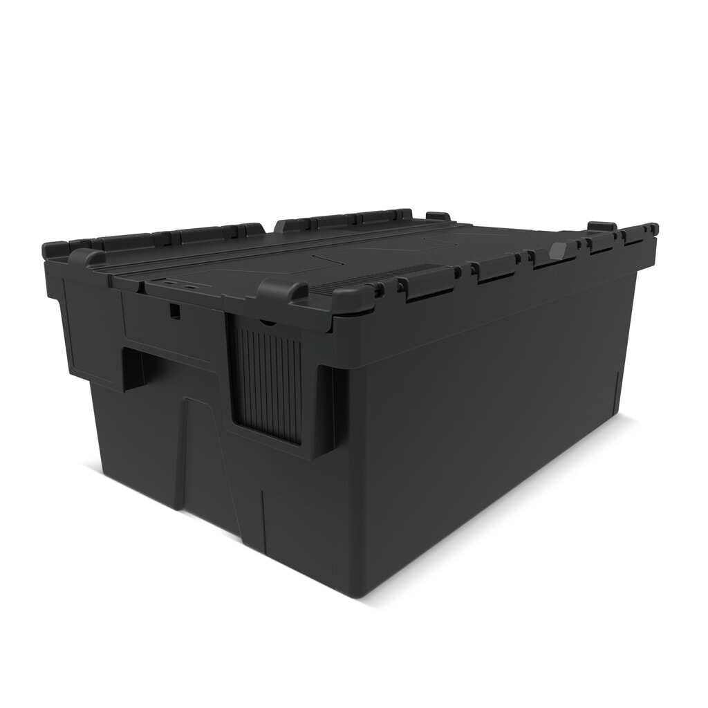 Alpha Eurobox z PP regranulátu se sklápěcím víkem, černý, 40 l, VxŠxH 250 x 600 x 400 mm Obrázek produktu: Alpha Eurobox z PP regranulátu se sklápěcím víkem, černý, 40 l, VxŠxH 250 x 600 x 400 mm