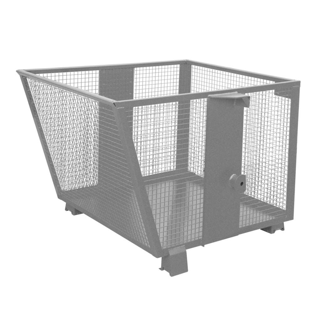 Bauer® Vyklápěcí zásobník s mřížovými stěnami, lakovaný, objem 0,9 m³, RAL 7005 myší šedá Obrázek produktu: Bauer® Vyklápěcí zásobník s mřížovými stěnami, lakovaný, objem 0,9 m³, RAL 7005 myší šedá