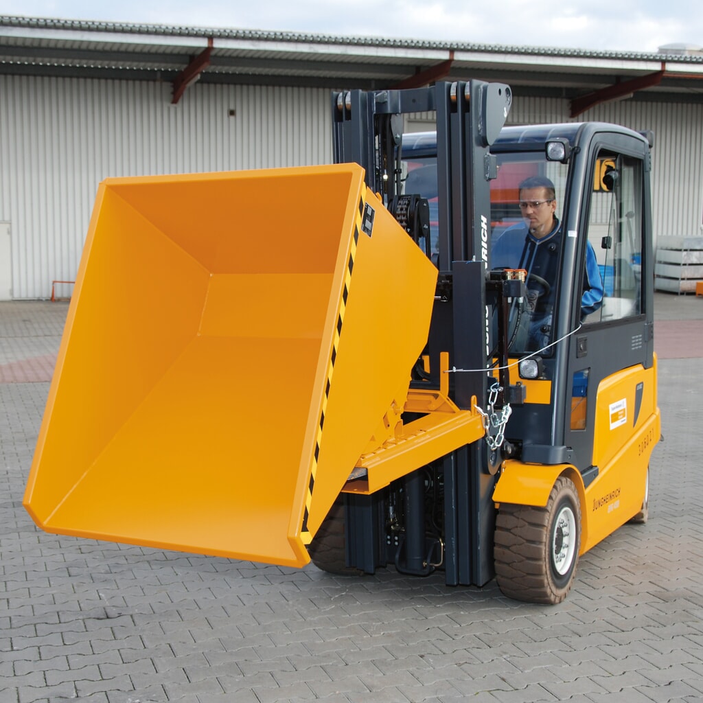 Bauer® Vyklápěcí zásobník s pojízdnou mechanikou, lakovaný, objem 0,15 m³, RAL 2000 žlutooranžová Číslo obrázku produktu 3: Bauer® Vyklápěcí zásobník s pojízdnou mechanikou, lakovaný, objem 0,15 m³, RAL 2000 žlutooranžová