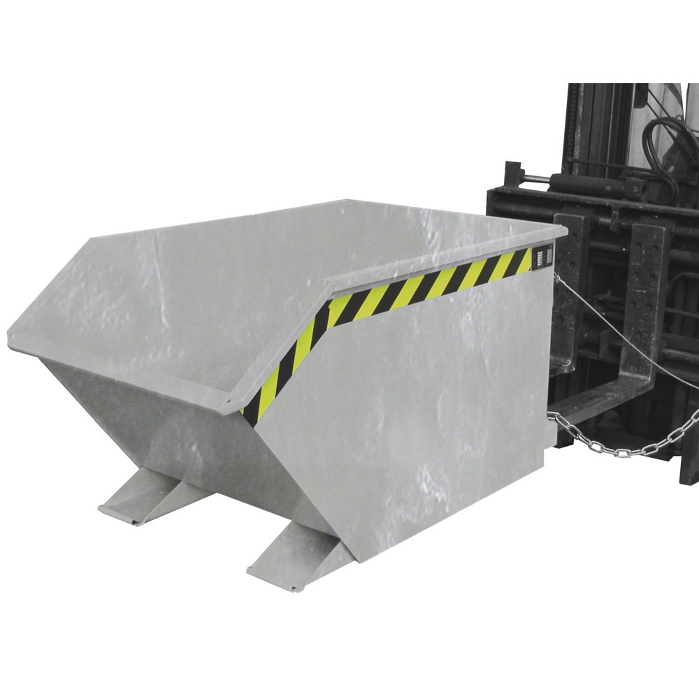 Obrázek produktu: Vyklápěcí zásobník na špony Bauer®, dělicí přepážka z děrovaného plechu, pozinkované provedení, nosnost 1 000 kg, objem 0,5 m³