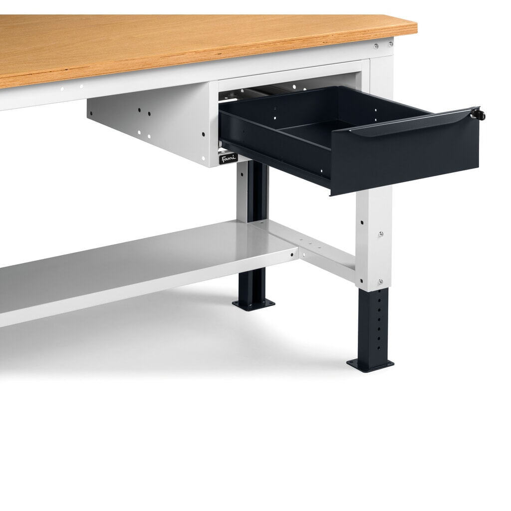 Pracovní stůl Fami, konstrukční výška kově nastavitelný a 1 zásuvka, nosnost 1 000 kg, VxŠxH 740-1,110 x 2 000 x 750 mm, RAL 7035 světle šedá/RAL 7016 antracitová šedá Číslo obrázku produktu 3: Pracovní stůl Fami, konstrukční výška kově nastavitelný a 1 zásuvka, nosnost 1 000 kg, VxŠxH 740-1,110 x 2 000 x 750 mm, RAL 7035 světle šedá/RAL 7016 antracitová šedá