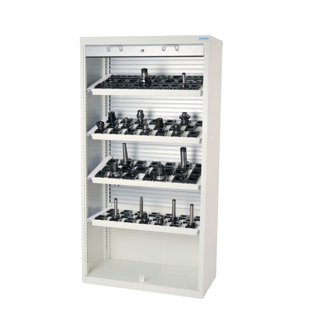 Vysoká skříň na CNC nástroje Bedrunka+Hirth s hliníkovou roletou, VxŠxH 1950 x 1000 x 500 mm, SK 30 (80 ks) Číslo obrázku produktu 1: Vysoká skříň na CNC nástroje Bedrunka+Hirth s hliníkovou roletou, VxŠxH 1950 x 1000 x 500 mm, SK 30 (80 ks)