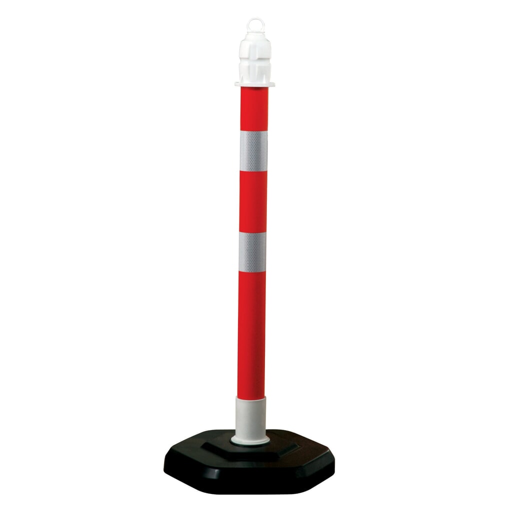 Výstražný sloupek s řetězem, Ø 63 mm, červený/retroreflexní Obrázek produktu: Výstražný sloupek s řetězem, Ø 63 mm, červený/retroreflexní