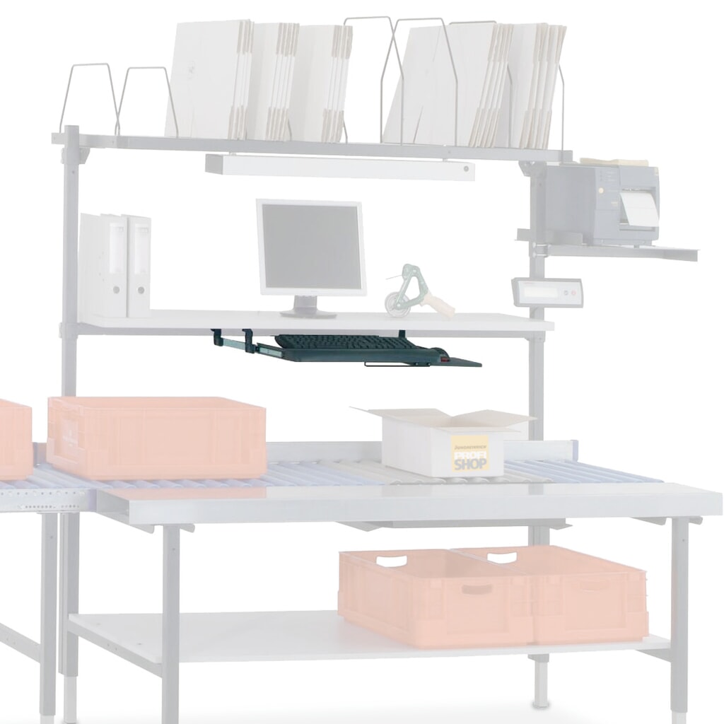 Obrázek produktu: Odkládací místo pro klávesnici a myš pro Rocholz balicí stůl, rozkládací, VxŠxH 110 x 600 x 420 mm