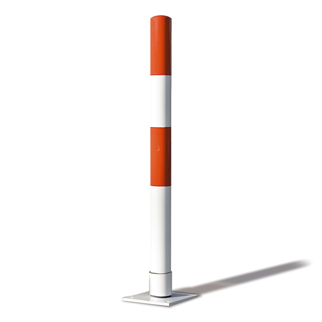 Číslo obrázku produktu 1: Zahrazovací sloupek MORION-SWING, funkce samočinného vrácení do svislé polohy, trubka s kruhovým průřezem Ø 76 mm, k uložení do kotev, červená/bílá