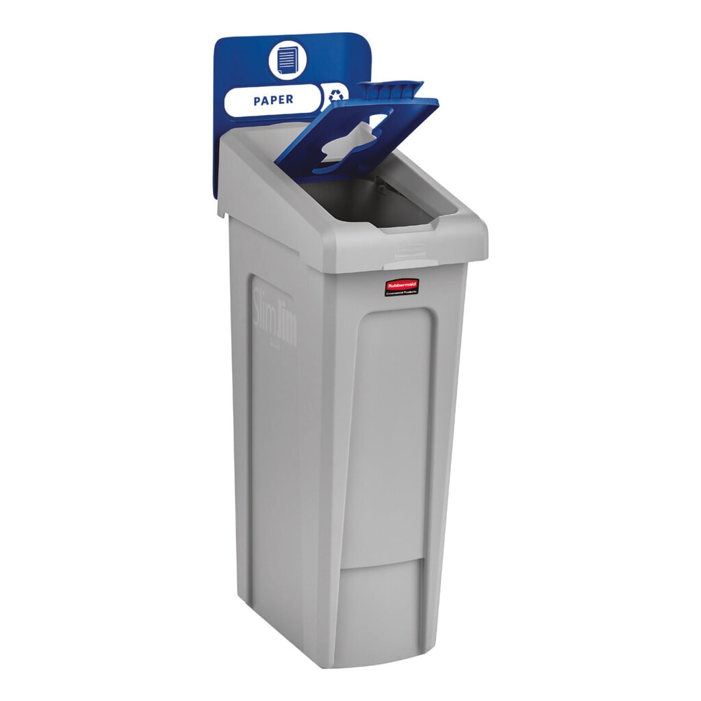 Číslo obrázku produktu 2: Základní sada pro recyklační stanici Rubbermaid® Slim Jim s nádobou na sběrné suroviny 87 litrů, s otevřeným víkem, s nacvakávacími spojkami