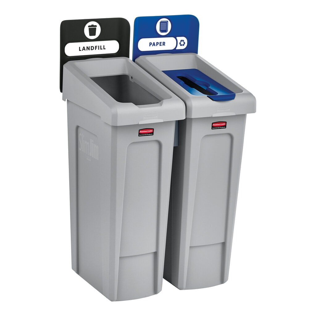 Číslo obrázku produktu 5: Základní sada pro recyklační stanici Rubbermaid® Slim Jim s nádobou na sběrné suroviny 87 litrů, s otevřeným víkem, s nacvakávacími spojkami