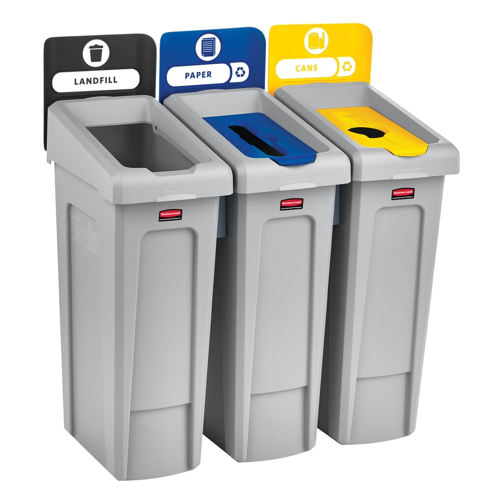 Číslo obrázku produktu 6: Základní sada pro recyklační stanici Rubbermaid® Slim Jim s nádobou na sběrné suroviny 87 litrů, s otevřeným víkem, s nacvakávacími spojkami