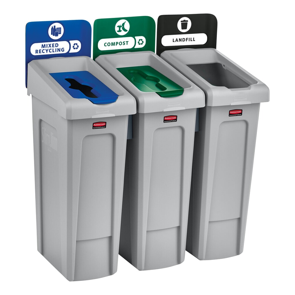 Číslo obrázku produktu 7: Základní sada pro recyklační stanici Rubbermaid® Slim Jim s nádobou na sběrné suroviny 87 litrů, s otevřeným víkem, s nacvakávacími spojkami