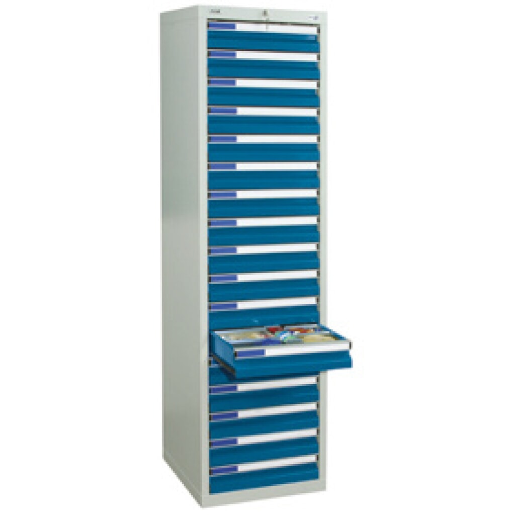 Zásuvková skříň stumpf® Premium, zásuvky 17x100 mm, VxŠxH 1800 x 500 x 500 mm, světle šedá Obrázek produktu: Zásuvková skříň stumpf® Premium, zásuvky 17x100 mm, VxŠxH 1800 x 500 x 500 mm, světle šedá