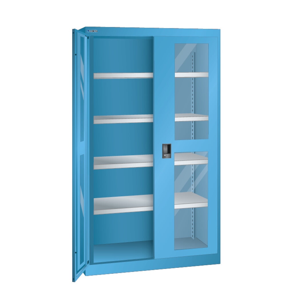 Obrázek produktu: Zátěžová skříň LISTA s průzorem, 4 police, VxŠxH 1950 x 1100 x 641 mm, světle modrá
