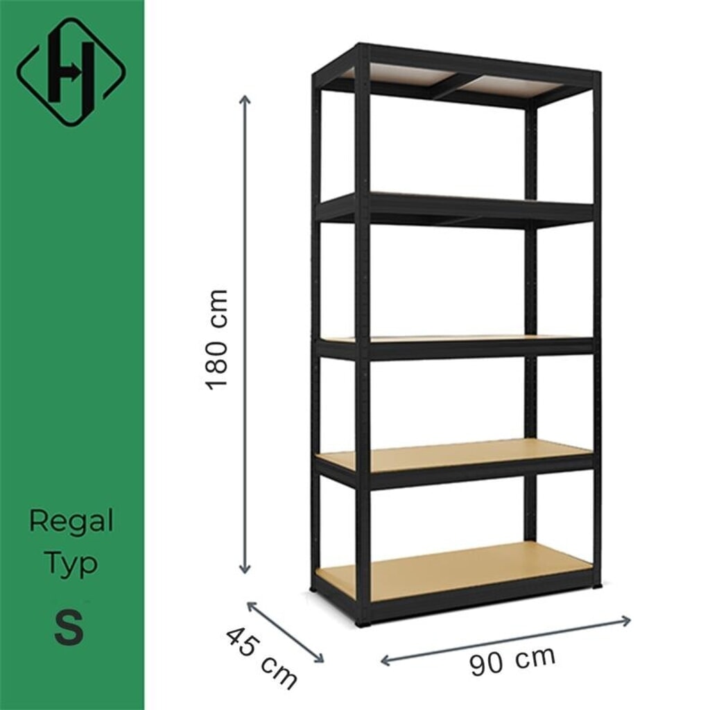 Zátěžový regál HEMMDAL typ S, černá – 180 x 90 x 45 cm – až 750 kg Číslo obrázku produktu 2: Zátěžový regál HEMMDAL typ S, černá – 180 x 90 x 45 cm – až 750 kg