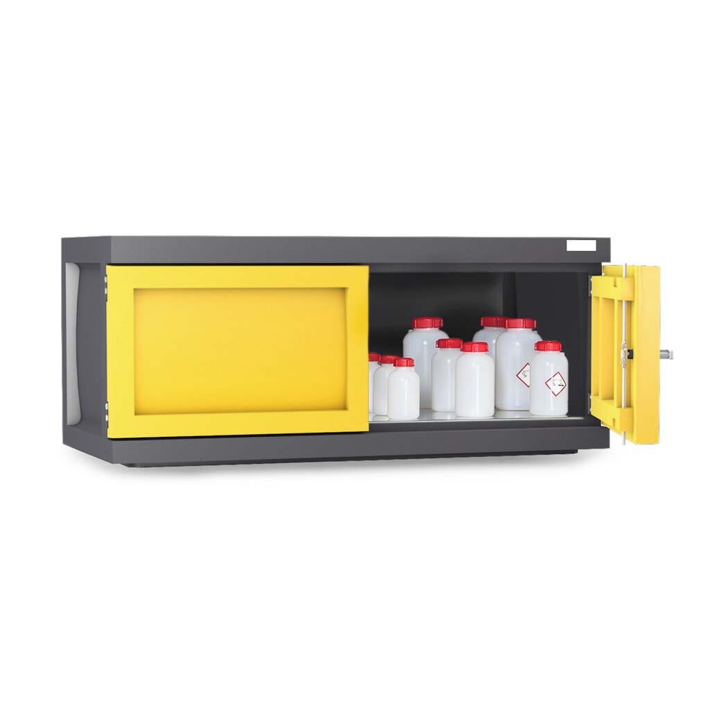 Obrázek produktu: Denios závěsná skříň na chemikálie z PE, VxŠxH 515 x 1 225 x 640 mm, 1 mřížový rošt, pozinkovaný