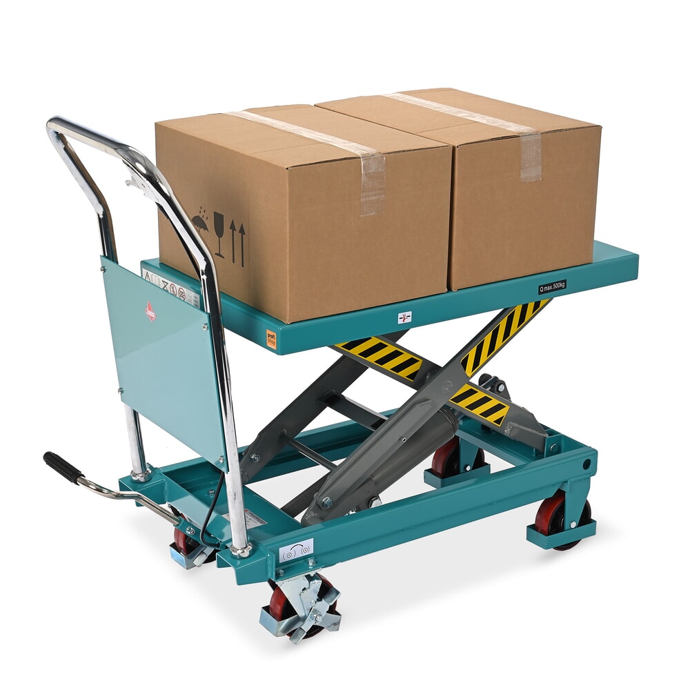 Číslo obrázku produktu 13: Zvedací stůl Ameise® s nůžkovým mechanismem, pevná oj, nosnost 500 kg, cca 850 x 500 mm