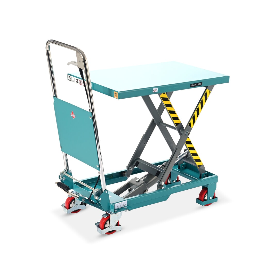 Obrázek produktu: Zvedací stůl Ameise® s nůžkovým mechanismem, sklopné madlo, nosnost 150 kg, cca 700 x 450 mm