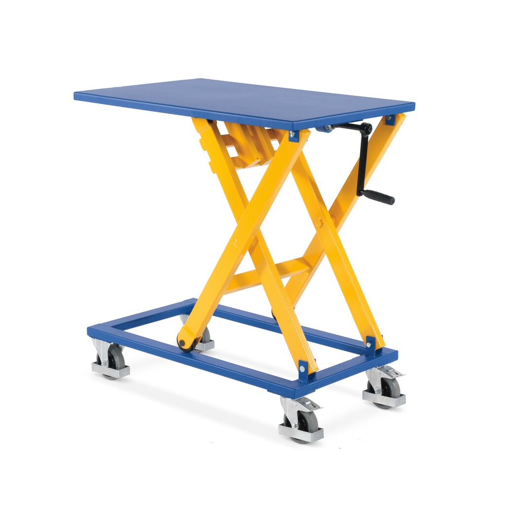Zvedací stůl s nůžkovým mechanismem s klikou, nosnost 300 kg, plošina cca 950 x 600 mm Obrázek produktu: Zvedací stůl s nůžkovým mechanismem s klikou, nosnost 300 kg, plošina cca 950 x 600 mm