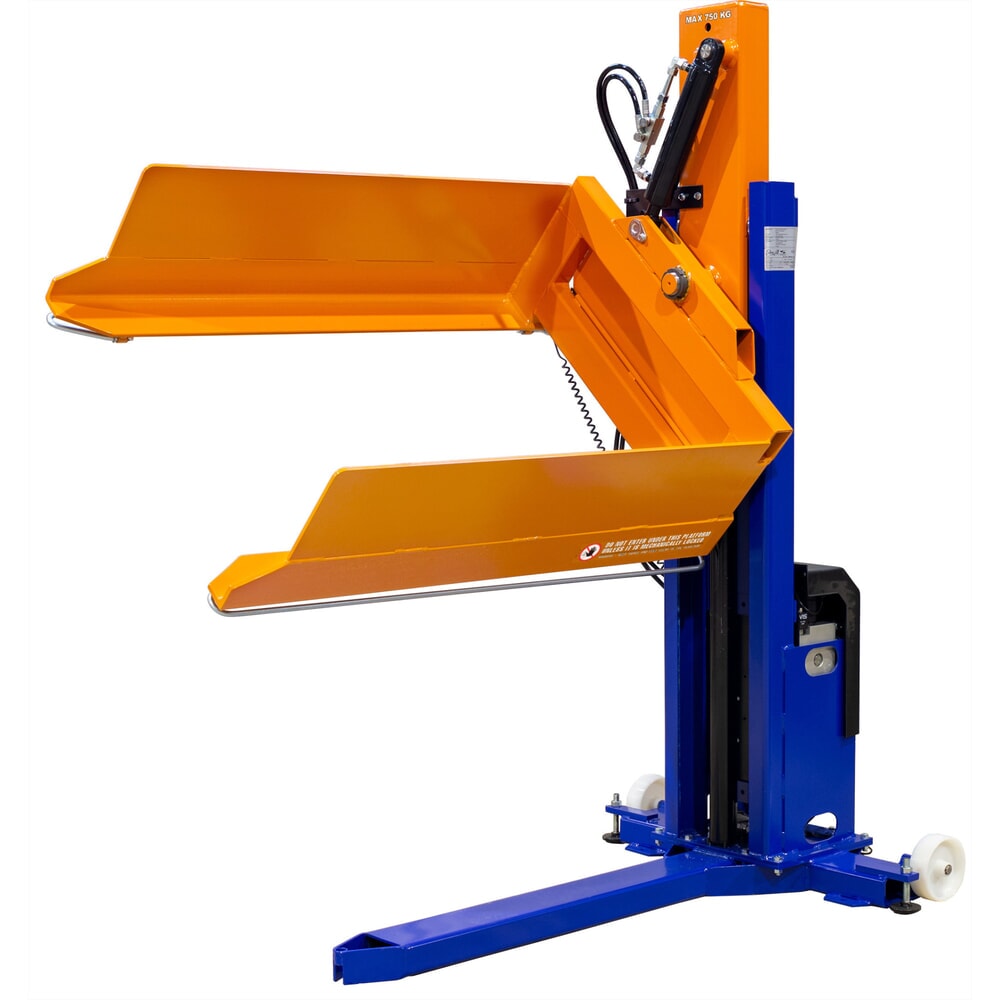 Zvedák na palety EdmoLift®, elektrohydraulický, s funkcí naklápění, nosnost 750 kg Obrázek produktu: Zvedák na palety EdmoLift®, elektrohydraulický, s funkcí naklápění, nosnost 750 kg